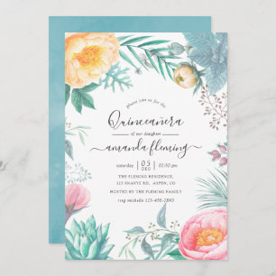 Invitation Dusty Pastel Tropical Floral été Quinceañera