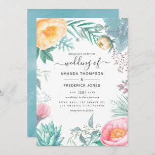 Invitation Dusty Pastel Tropical Floral Mariage d'été