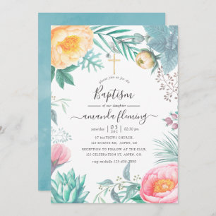Invitation Dusty Pastel Tropical Floral Summer Baptême
