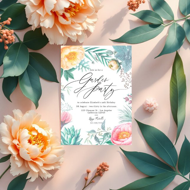 Invitation Dusty Pastel Tropical Floral Summer Garden Party (Dusty Pastel Tropical Floral Summer Garden Party Invitation)