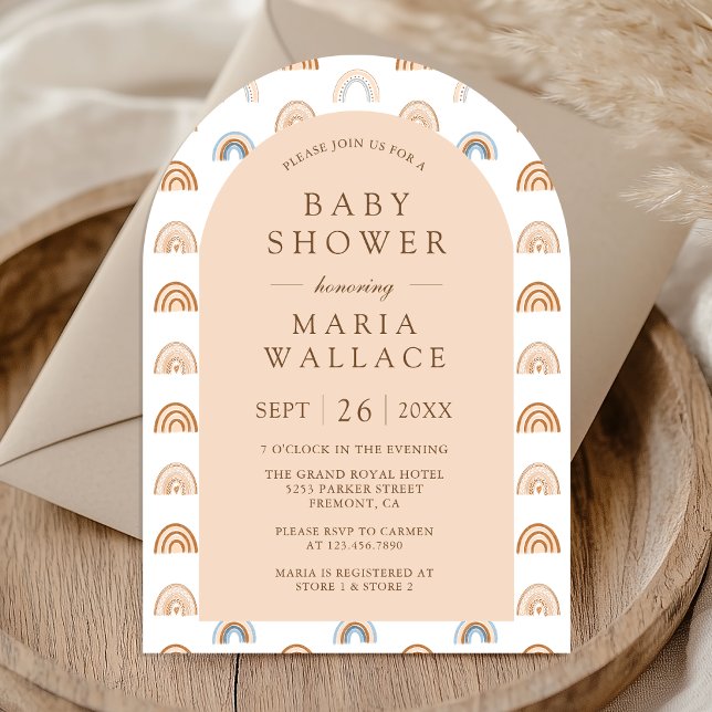 Invitation Dusty Peach Arch Earthy Boho Rainbow Baby shower (Créateur téléchargé)
