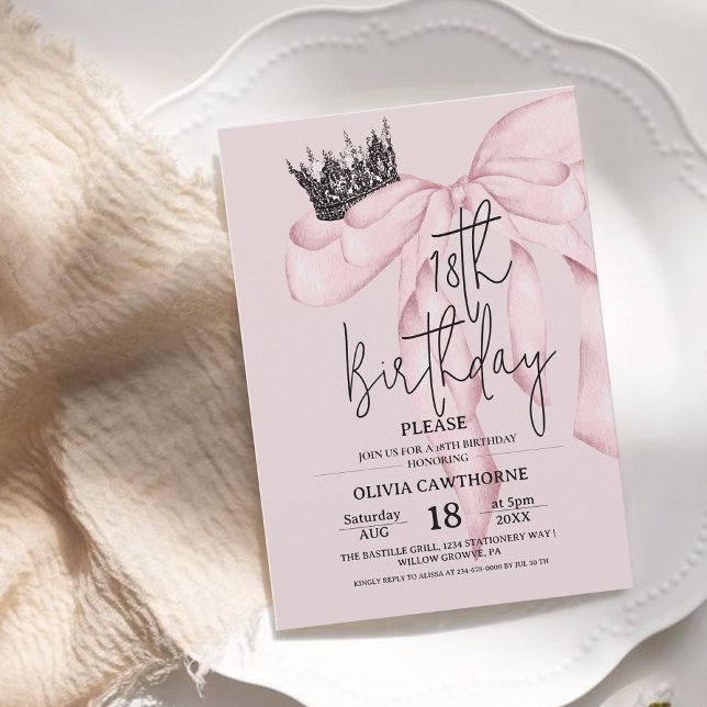 Invitation Dusty Pink 18th Birthday ⎮Pink Royal Bow Party (Créateur téléchargé)