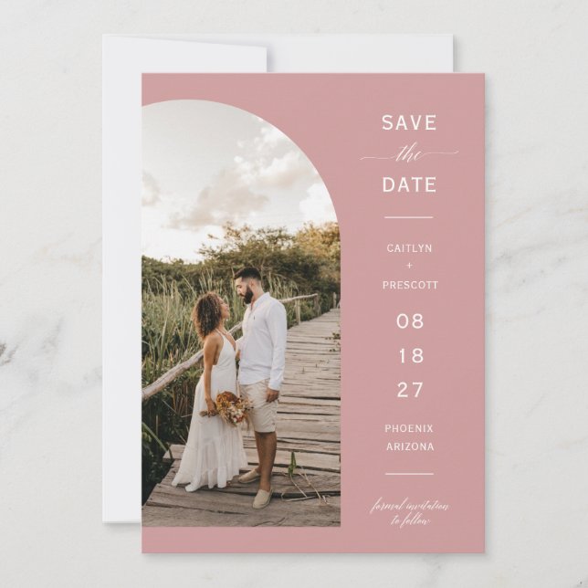 Invitation Dusty Pink Boho Arch Photo QR Code Save the Date (Devant)