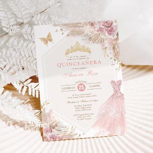 Invitation Dusty Pink Boho Floral Quinceañera 15e anniversair