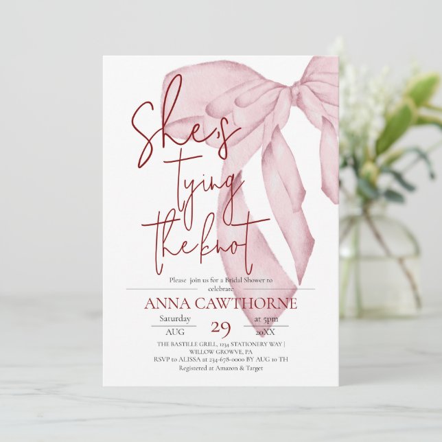 Invitation Dusty Pink Bow ⎮Modern Elegant Bridal Shower (Debout devant)