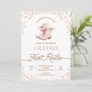 Invitation Dusty Pink Cowgirl Bottes Premier Rodéo 1er Annive