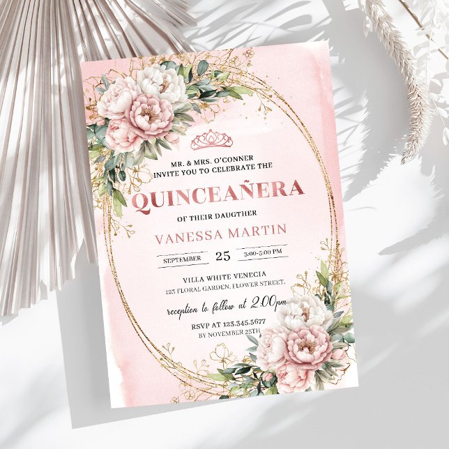 Invitation Dusty Pink Floral Eucalyptus 15th Birthday Invite (Dusty Pink Floral Eucalyptus 15th Birthday Invite)