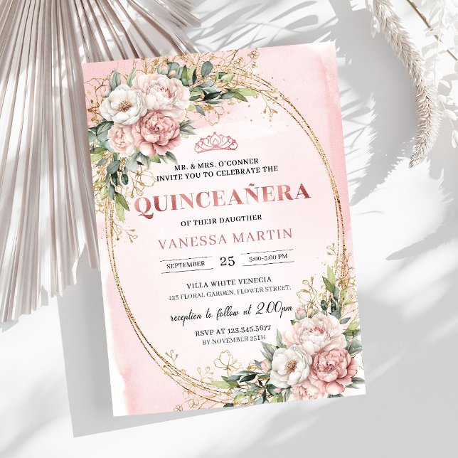 Invitation Dusty Pink Floral Eucalyptus Quinceañera Birthday  (Dusty Pink Floral Eucalyptus Quinceañera Birthday Invitation

)