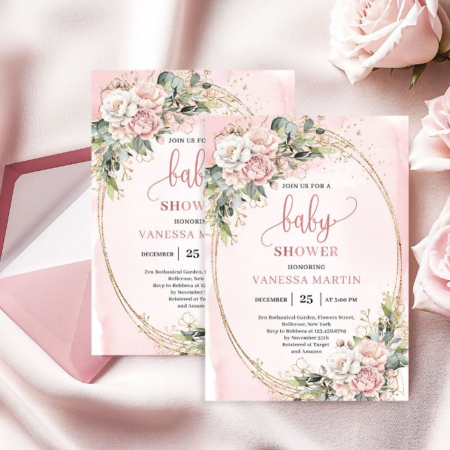 Invitation Dusty Pink Floral Greenery Baby Girl Shower Invite (Dusty Pink Floral Greenery Baby Girl Shower Invite)