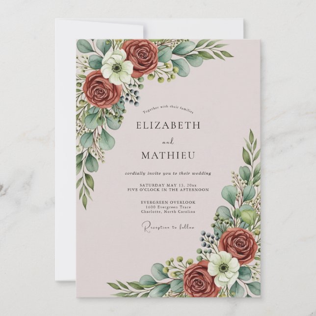 Invitation Dusty Pink Graceful Botanical Wedding (Devant)