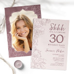 Invitation Dusty Pink Mauve Photo Surprise 30e anniversaire<br><div class="desc">Floral rose et mauve surprise 30e anniversaire invitation fête avec votre photo au dos de la carte. Le design boho à la fois moderne et féminin présente des accents botaniques et des caractères typographiques. Carte invitation florale simple parfaite pour une célébration anniversaire surprise femme élégante. Peut être customisé à n'importe...</div>