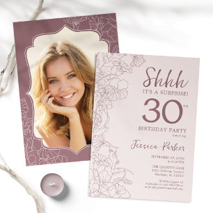 Invitation Dusty Pink Mauve Photo Surprise 30e anniversaire