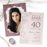 Invitation Dusty Pink Mauve Photo Surprise 40e anniversaire<br><div class="desc">Floral rose et mauve surprise 40e anniversaire invitation fête avec votre photo au dos de la carte. Le design boho à la fois moderne et féminin présente des accents botaniques et des caractères typographiques. Carte invitation florale simple parfaite pour une célébration anniversaire surprise femme élégante. Peut être customisé à n'importe...</div>