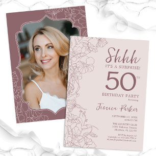 Invitation Dusty Pink Mauve Photo Surprise 50e anniversaire