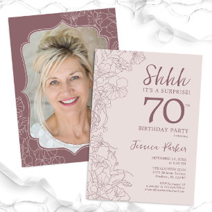 Invitation Dusty Pink Mauve Photo Surprise 70e anniversaire