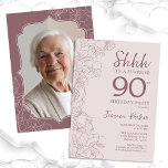 Invitation Dusty Pink Mauve Photo Surprise 90e anniversaire<br><div class="desc">Floral roux rose et mauve surprise 90e anniversaire invitation fête avec votre photo au dos de la carte. Le design boho à la fois moderne et féminin présente des accents botaniques et des caractères typographiques. Carte invitation florale simple parfaite pour une célébration anniversaire surprise femme élégante. Peut être customisé à...</div>