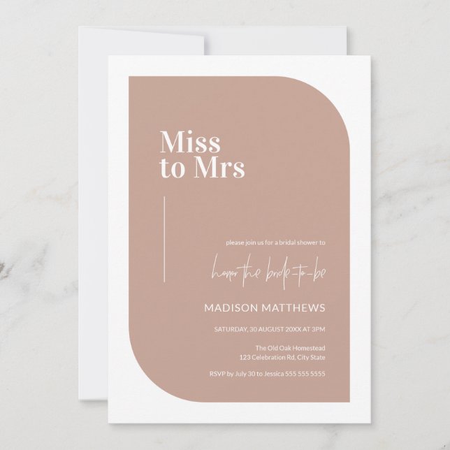 Invitation  Dusty Pink Minimal Mlle Mme Fête des mariées   (Devant)
