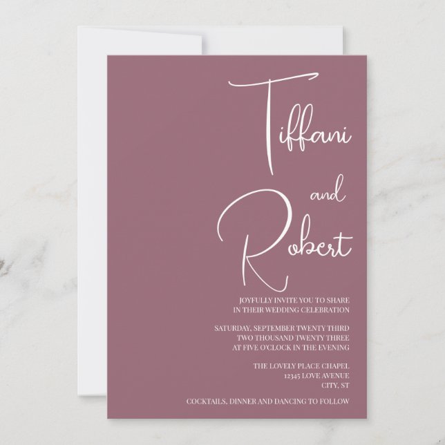 Invitation Dusty Pink Modern Minimalist Wedding  (Devant)