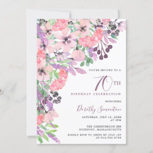 Invitation Dusty Pink Purple Fleur sauvage 70e anniversaire
