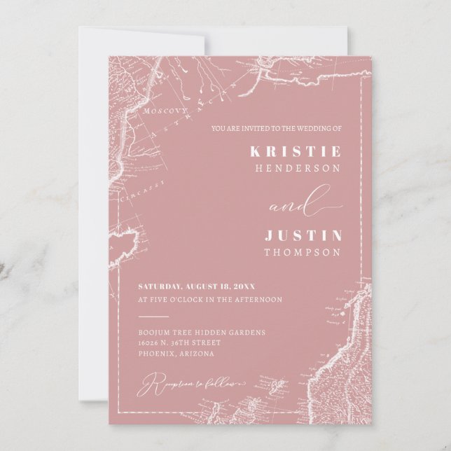 Invitation Dusty Pink Retro Voyage QR Code Mariage photo (Devant)
