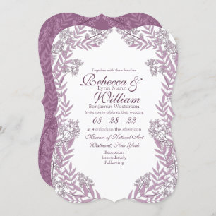 Invitation Dusty Plum violet Mariage Vintage Botanique