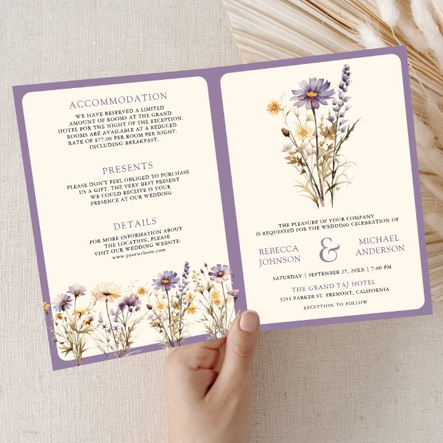 Invitation Dusty Purple Boho Wildflower QR Code Wedding (Créateur téléchargé)