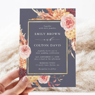 Invitation Dusty Purple Burgundy Terracotta Mariage Floral