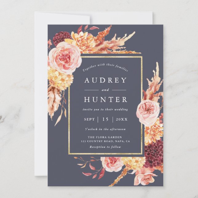 Invitation Dusty Purple Burgundy Terracotta Mariage Floral (Devant)