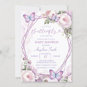 Invitation Dusty Purple Butterfly Girl Baby shower floral