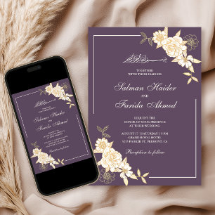 Invitation Dusty Purple Cream Floral Branche Mariage musulman