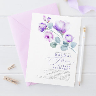 Invitation Dusty Purple Floral Élégant Fête des mariées minim