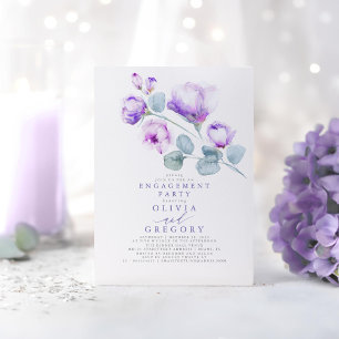 Invitation Dusty Purple Floral Élégante Partie d'engagement