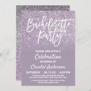 Invitation Dusty Purple Grey Faux Parties scintillant Ombre B