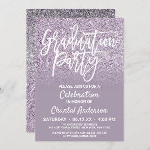 Invitation Dusty Purple Grey Faux Parties scintillant Ombre G