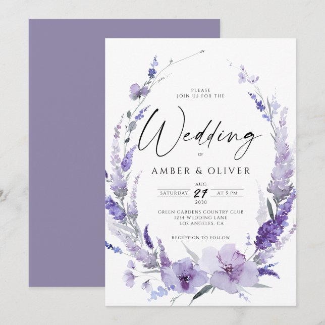 Invitation Dusty Purple Lavender Élégant Mariage moderne (Devant / Derrière)