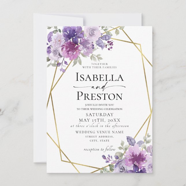 Invitation Dusty Purple Lilac Mauve Gold Foil Mariage (Devant)