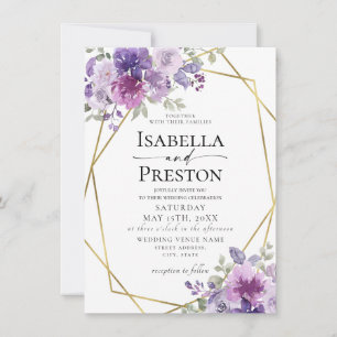 Invitation Dusty Purple Lilac Mauve Gold Foil Mariage