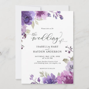 Invitation Dusty Purple Mauve Lilac Floral Boho Mariage
