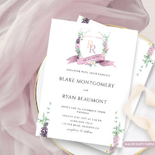 Invitation Dusty Purple, Mauve Pastel Mariage de monogramme f