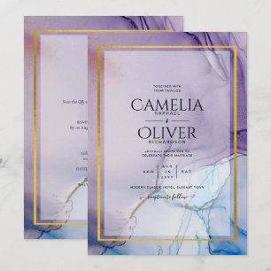 Invitation Dusty Purple Navy Blue Gold INK Wedding INVITE