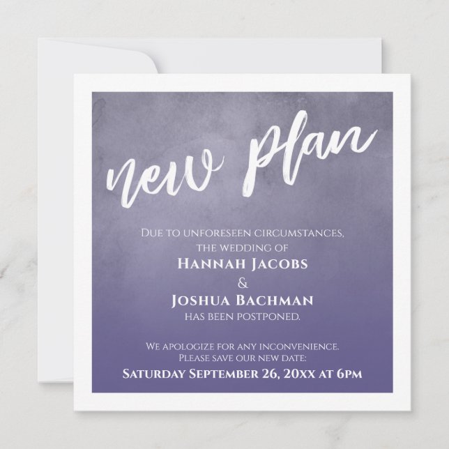 Invitation Dusty Purple Ombre Postponponponte Mariage Nouvell (Devant)