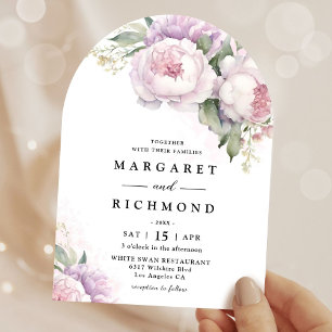 Invitation Dusty Purple Peony Elegant Mariage d'arc aquarelle
