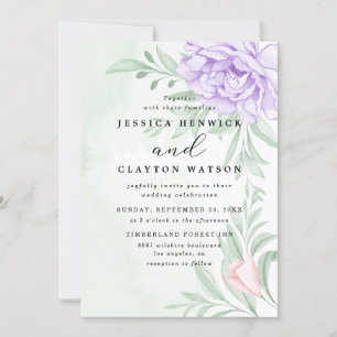 Invitation Dusty Purple Peony Rose vert Feuille Mariage