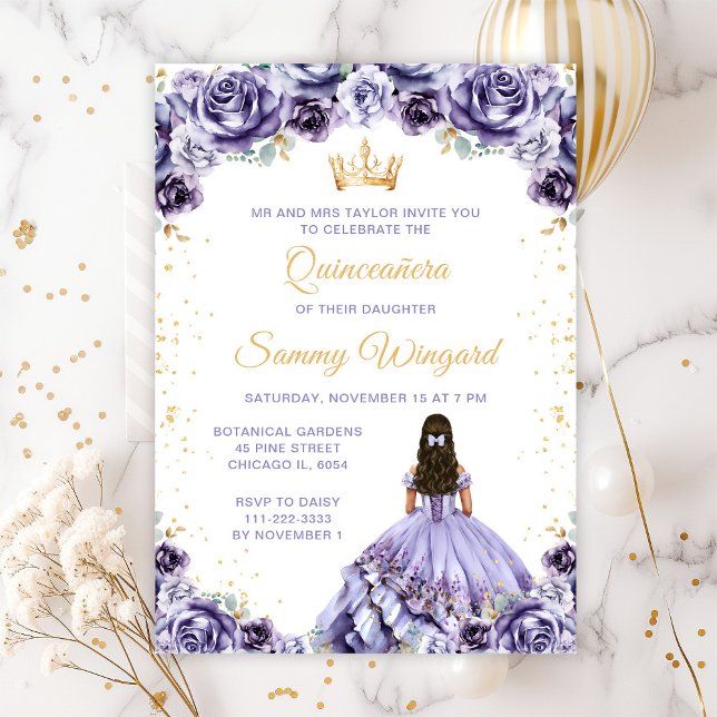 Invitation Dusty Purple Princess Floral Quinceañera (Créateur téléchargé)