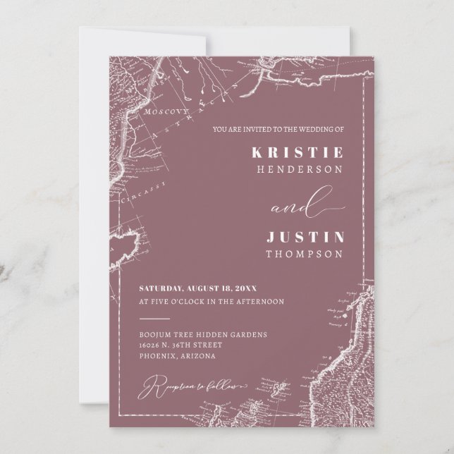 Invitation Dusty Purple Retro Voyage QR Code Mariage photo (Devant)