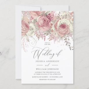 Invitation Dusty Rose Argent & Blush Enchanted Mariage floral