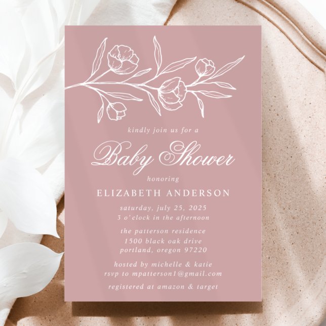 Invitation Dusty Rose Baby shower floral croisé (Créateur téléchargé)