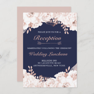 Invitation Dusty Rose Blanc Lush Floral Navy Blue Réception