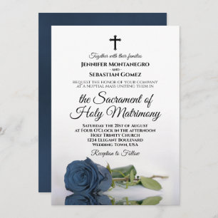 Invitation Dusty Rose bleu chic Mariage catholique moderne