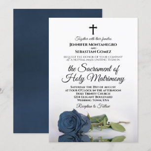 Invitation Dusty Rose bleu chic Mariage catholique moderne